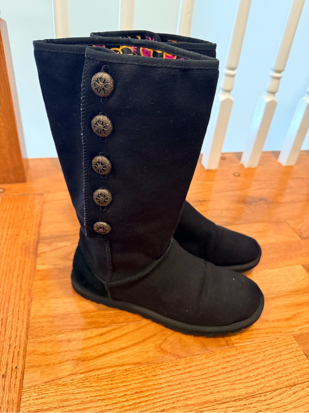 UGG Black Tall Button-Accent Winter Boots